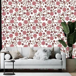 Wallpics White & Pink Floral Printed Self Adhesive Wall Stickers-5