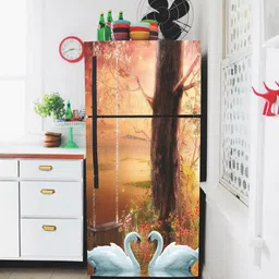 WallDaddy Brown & White Swan-Printed Refrigerator Sticker-36