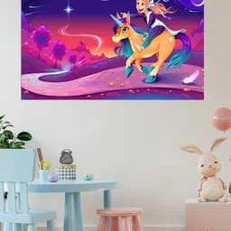 WENS Blue & Pink Unicorn Fantasy Land Printed Vinyl Wall Sticker-image-35