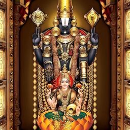 Wallpics Brown & Black Lord Vishnu with Maa Lakshmi Printed Water Resistant Wall Sticker-image-96