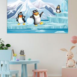 WENS Blue & White Penguins in Ice Land Self Adhesive Wall Poster-image-87