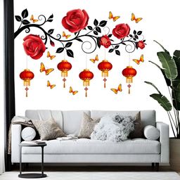 Wallpics White & Red Printed Vinyl Self Adhesive Wall Sticker-image-85