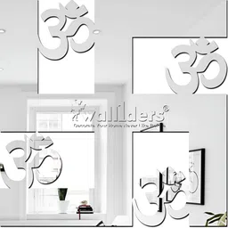 Wall1ders Silver Toned Om & Swastik Shaped 3D Acrylic Mirror Wall Sticker-image-78