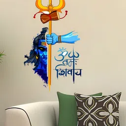 Wallpics Blue & Yellow Lord Shiva Printed Water Resistant Wall Sticker-picture-3