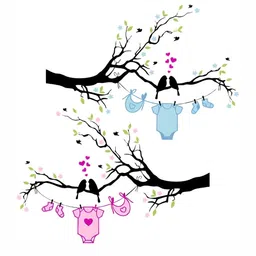 Wallpics Black & Pink Tree Branch with Birds Printed  Water Resistant Wall Sticker-1