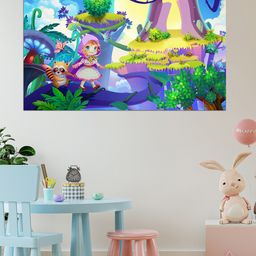 WENS Blue & Green Printed The Prince And Her Raccoon Friend Self Adhesive Wall Poster-image-42