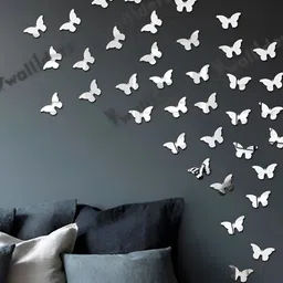 Wall1ders Silver Toned 40 Pieces Cut Butterfly 3D Acrylic Mirror Wall Stickers-picture-53