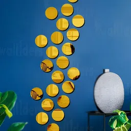 Wall1ders Gold Toned 24 Pcs Circle 3D Mirror Wall Stickers-image-90