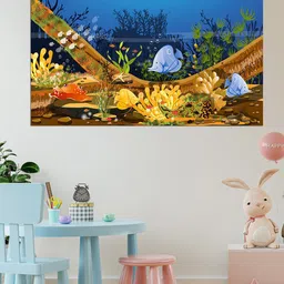 WENS Blue & Brown Underwater Landscape Scene Self Adhesive Wall Poster-13