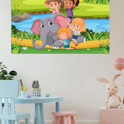 WENS Green & Grey Hathi Raja Ki Sawari Printed Vinyl Wall Sticker-image-5