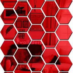 Wall1ders Red 50-pcs Hexagon-shaped 3D Acrylic Mirror Wall Stickers-41