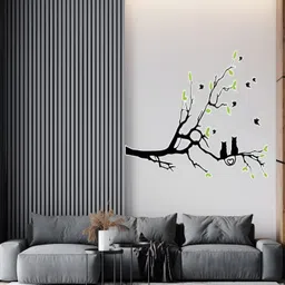 Wallpics Black & Green Tree With Birds Printed Water Resistant Wall Sticker-image-73