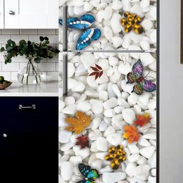 WallDaddy White & Blue Stone & Butterfly Printed Self-Adhesive Refrigerator Sticker-image-29