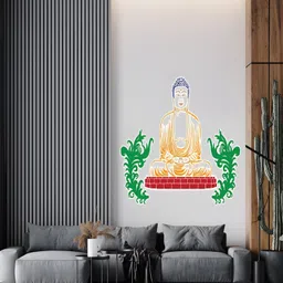 Wallpics Green & Yellow Lord Buddha Printed Religious Self-Adhesive Wall Sticker-image-66