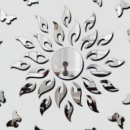 Wall1ders Silver Toned 21 Pieces Sun & Butter Fly 3D Mirror Wall Stickers-image-74