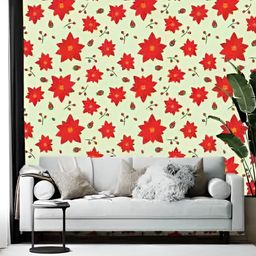 Wallpics Red & Green Floral Printed Self Adhesive Wall Sticker-24