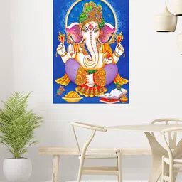 WENS Blue & Yellow Blessing Of Lord Ganesha Printed Vinyl Wall Sticker-image-49
