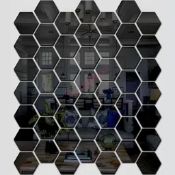 Wall1ders Black 49 Pieces Hexagonal 3D Mirror Wall Stickers-30