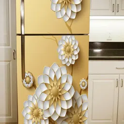 WallDaddy Yellow & White Floral Printed Self-Adhesive Refrigerator Sticker-30