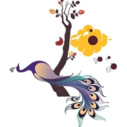 Wallpics Purple & Yellow Peacock Printed Waterproof Wall Sticker-31