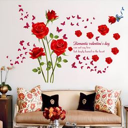 Jaamso Royals Green & Red Floral Printed Self-Adhesive Removable Wall Sticker-image-66