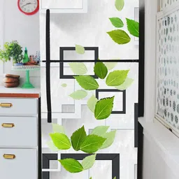 WallDaddy White & Green Box & Leaves Printed Refrigerator Sticker-22