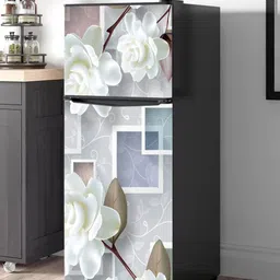 WallDaddy Grey & White Floral Printed Refrigerator Sticker-36