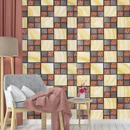 Dakshya Industries Yellow & Grey Geometric Printed Adhesive Wall Sticker-image-1