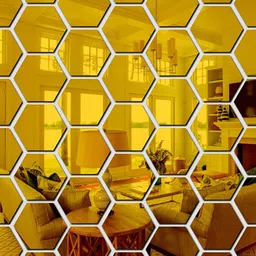 Wall1ders Gold Toned 45 Pcs Hexagon 3D Mirror Wall Stickers-31