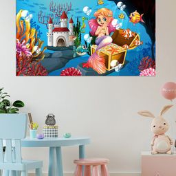WENS Blue & Pink Mermaid Dreamland Self Adhesive Wall Poster-image-1