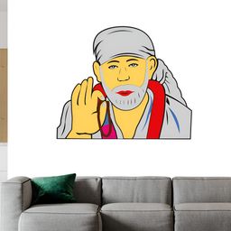 Wallpics Grey & Yellow Lord Sai Baba Printed Religious Waterproof Wall Poster-19