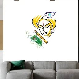 Wallpics Yellow & Black Lord Krishna Printed Water Resistant Wall Sticker-11