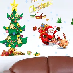 Jaamso Royals Green & Red Christmas Theme Printed Self-Adhesive Removable Wall Sticker-image-58