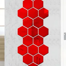 Wall1ders Red 20 Pieces Hexagon 3D Mirror Wall Stickers-11
