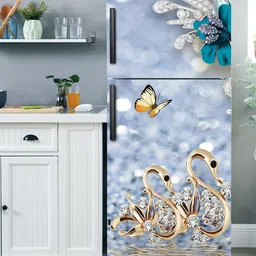 WallDaddy Grey & Golden Swan Printed Refrigerator Sticker-image-6