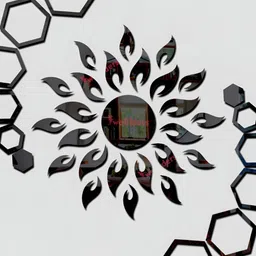 Wall1ders Black 2 Pieces Sun & Hexagon 3D Mirror Wall Stickers-30