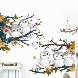 Jaamso Royals White Owl Printed Self Adhesive Wall Sticker-image-27