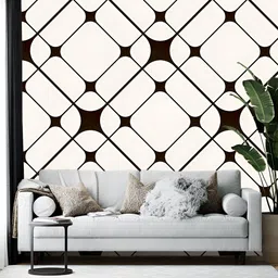 Wallpics Cream-Colored & Black Abstract Printed Wallpaper-0