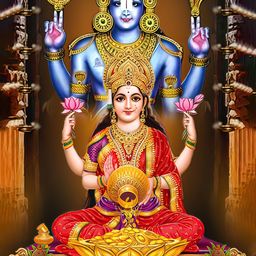 Wallpics Brown & Blue Lord Vishnu with Maa Lakshmi Printed Water Resistant Wall Sticker-image-51
