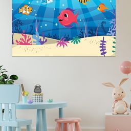 WENS Blue & Pink Cute Fishes Printed Vinyl Wall Sticker-28