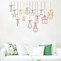 Decal O Decal Red & Green Hanging Gifts Bells Stars Wall Sticker-image-80