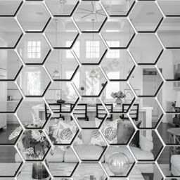 Wall1ders Silver Toned 60 Pieces Hexagon-Shaped 3D Acrylic Mirror Wall Stickers-68