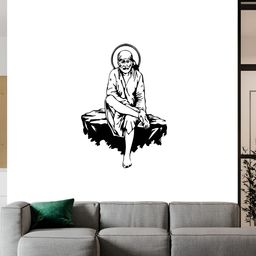 Wallpics Black & White Saibaba Printed Water Resistant Wall Sticker-image-81