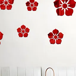 Wall1ders Red 8 Pieces Flower Shape Self-Adhesive 3D Acrylic Mirror Wall Stickers-4