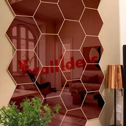 Wall1ders Brown 20-pcs Hexagon-shaped 3D Acrylic Mirror Wall Stickers-13