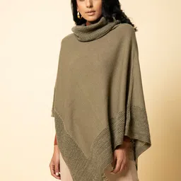 KHALEEJ Women Solid Wool Longline Poncho Sweater-52