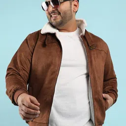 Instafab Plus Men Brown Suede Windcheater Bomber Jacket-14