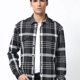 RARE RABBIT Men Trillo Checked Spread Collar Cotton Tailored Shacket-29