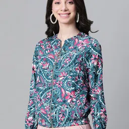 Oxolloxo Floral Printed Lightweight Bomber Jacket-57