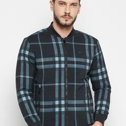 Camey Checked Stand Collar Lightweight Bomber Jacket-image-62